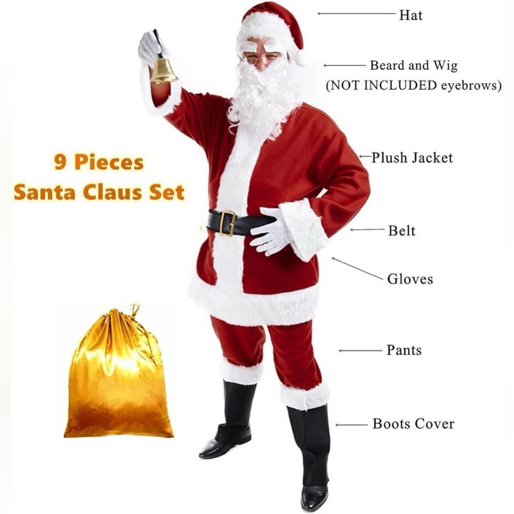Santa Claus Suit 9 pc Red Costume Set
S Small NWT